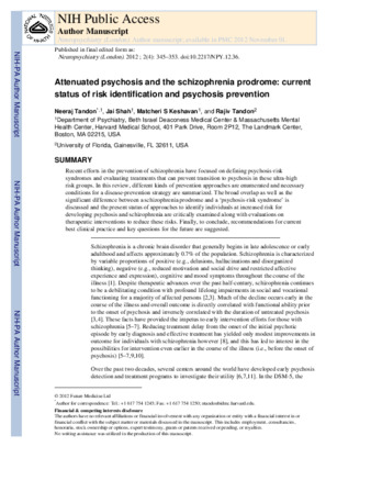 Attenuated psychosis and the schizophrenia prodrome: current status of risk identification and psychosis prevention thumbnail