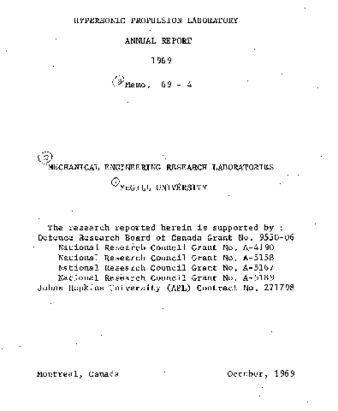 Hypersonic propulsion laboratory. Annual report 1969 thumbnail