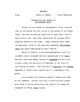 Methods for the control of Meloidogyne hapla. thumbnail