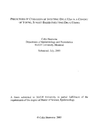 Predictors of cessation of injection drug use in a cohort of young, street-based injecting drug users thumbnail