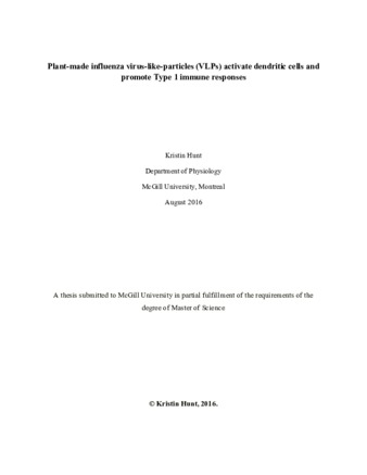 Plant-made influenza virus-like particles (VLPs) activate dendritic cells and promote type 1 immune responses thumbnail