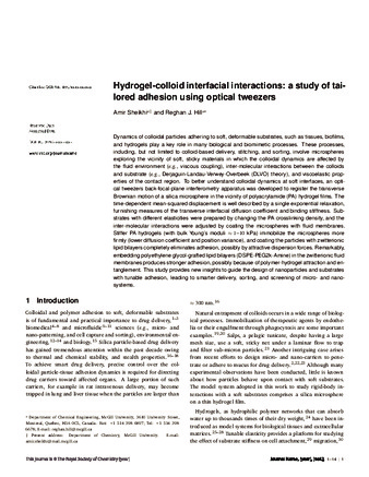 Hydrogel–colloid interfacial interactions: a study of tailored adhesion using optical tweezers thumbnail