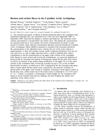 Barium and carbon fluxes in the Canadian Arctic Archipelago thumbnail