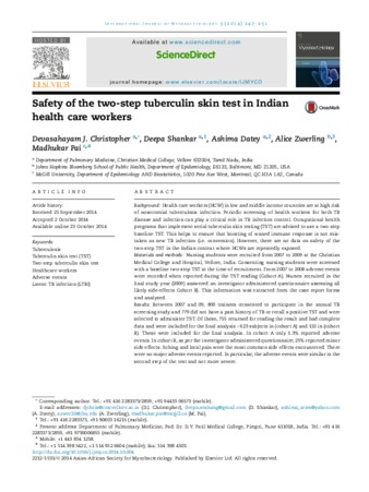 Safety of the two-step tuberculin skin test in Indian health care workers thumbnail