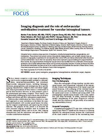 Imaging diagnosis and the role of endovascular embolization treatment for vascular intraspinal tumors thumbnail