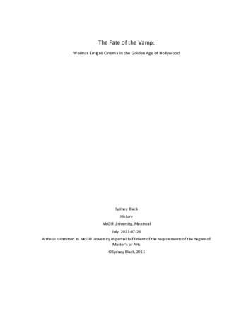 The fate of the vamp: Weimar Émigré cinema in the Golden Age of Hollywood thumbnail