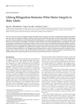 Lifelong Bilingualism Maintains White Matter Integrity in Older Adults thumbnail
