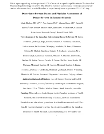 Discordance between Patient and Physician Assessments of Disease Severity in Systemic Sclerosis thumbnail