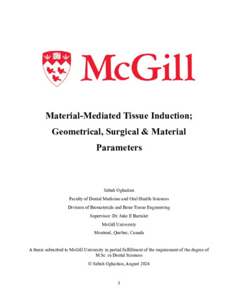 Material-Mediated Tissue Induction; Geometrical, Surgical & Material Parameters thumbnail