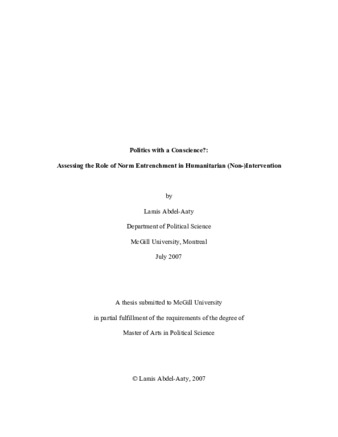 Politics with a conscience?: assessing the role of norm entrenchment in humanitarian (non-)intervention thumbnail