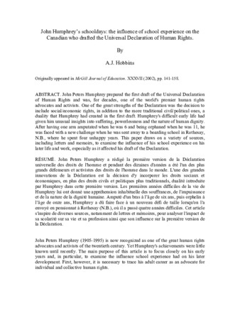 John Humphrey’s schooldays: the influence of school experience on the Canadian who drafted the Universal Declaration of Human Rights thumbnail