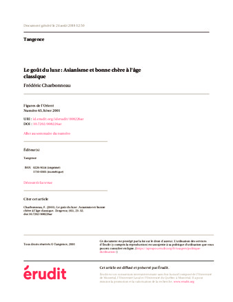 Le goût du luxe: Asianisme et bonne chère à l’âge classique thumbnail