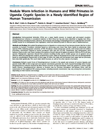 Nodule Worm Infection in Humans and Wild Primates in Uganda: Cryptic Species in a Newly Identified Region of Human Transmission thumbnail