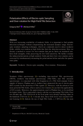 Polarization Effects of Electro-optic Sampling and Over-rotation for High Field THz Detection thumbnail