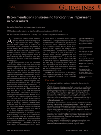 Recommendations on screening for cognitive impairment in older adults thumbnail