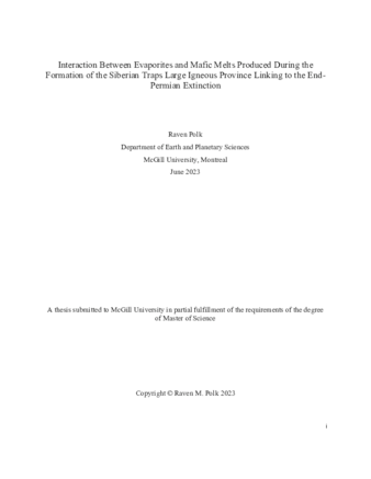 Interaction Between Evaporites and Mafic Melts Produced During the Formation of the Siberian Traps Large Igneous Province Linking to the End-Permian Extinction thumbnail