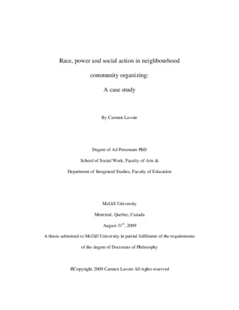 Race, power and social action in neighbourhood community organizing: a case study thumbnail