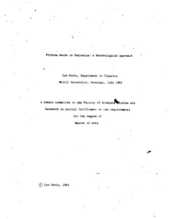 Problem words in Petronius : a morphological approach thumbnail