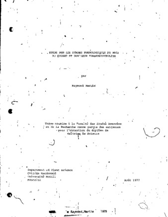 Étude sur les stades phénologiques du maïs au Québec et sur leur transmissibilité thumbnail
