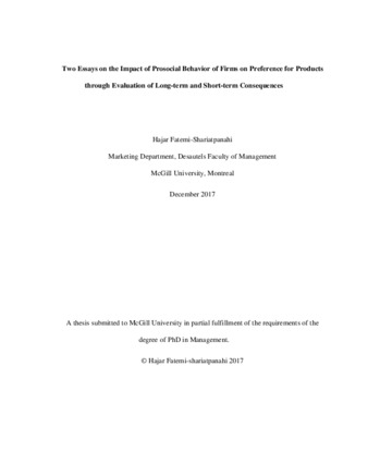 Two essays on the impact pf prosocial behavior of firms on preference for products through evaluation of long-term and short-term consequences thumbnail