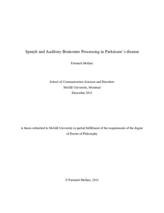 Speech and auditory brainstem processing in Parkinson's disease thumbnail