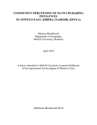 Community perception of slum upgrading initiatives in Soweto East, Kibera (Nairobi, Kenya) thumbnail