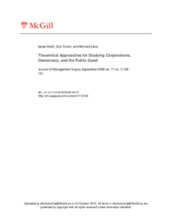 Theoretical Approaches for Studying Corporations, Democracy, and the Public Good thumbnail