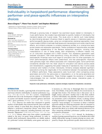 Individuality in harpsichord performance: disentangling performer- and piece-specific influences on interpretive choices thumbnail