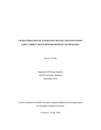 Characterization of alternative splicing and gene fusions using current transcriptome profiling technologies thumbnail