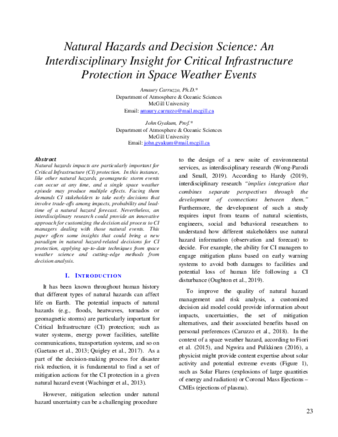 Natural Hazards and Decision Science: An Interdisciplinary Insight for Critical Infrastructure Protection in Space Weather Events thumbnail