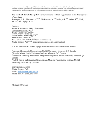 Pre-onset sub-threshold psychotic symptoms and cortical organization in the first episode of psychosis thumbnail