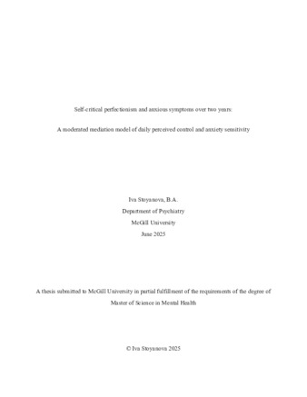 Self-critical perfectionism and anxious symptoms over two years: A moderated mediation model of daily perceived control and anxiety sensitivity thumbnail