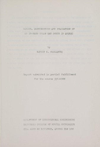 Design Construction and Evaluation of an In-Barn Solar Hay Dryer in Quebec thumbnail