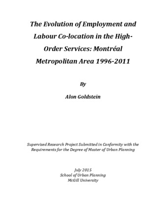 The Evolution of Employment and Labour Co-location in the High- Order Services: Montréal Metropolitan Area 1996-2011 thumbnail