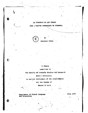 La tyrannie et les tyrans dans l'oeuvre romanesque de Stendhal / thumbnail