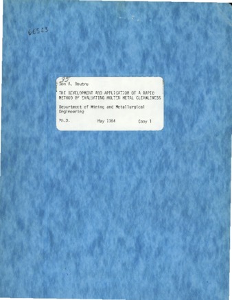 The development and application of a rapid method of evaluating molten metal cleanliness thumbnail