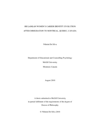 Sri Lankan women's career identity evolution after immigration to Montreal, Quebec, Canada thumbnail
