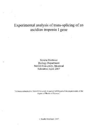 Experimental analysis of trans-splicing of an ascidian troponin I gene thumbnail