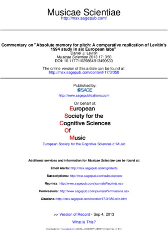 Commentary on "Absolute memory for pitch: A comparative replication of Levitin's 1994 study in six European labs thumbnail