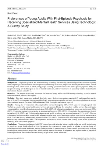 Preferences of Young Adults With First-Episode Psychosis for Receiving Specialized Mental Health Services Using Technology: A Survey Study thumbnail