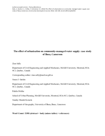 The effect of urbanization on community-managed water supply: case study of Buea, Cameroon thumbnail