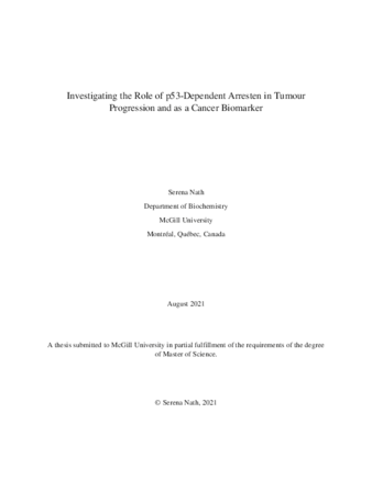 Investigating the role of p53-dependent arresten in tumour progression and as a cancer biomarker thumbnail