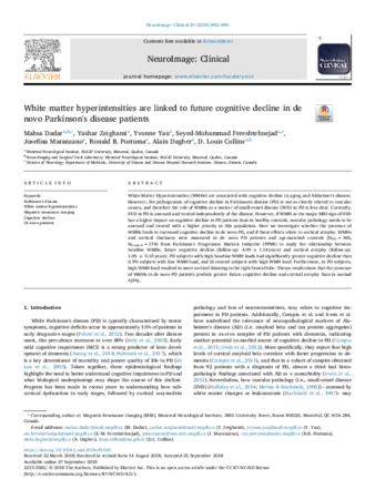 White matter hyperintensities are linked to future cognitive decline in de novo Parkinson's disease patients thumbnail