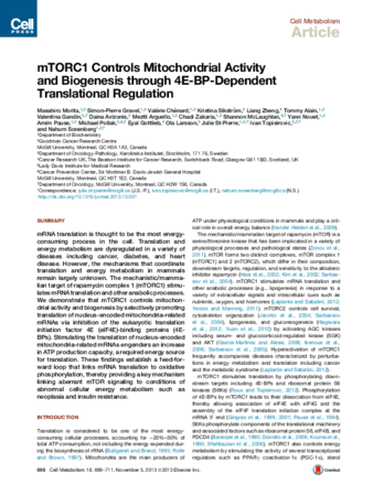 mTORC1 Controls Mitochondrial Activity and Biogenesis through 4E-BP-Dependent Translational Regulation thumbnail