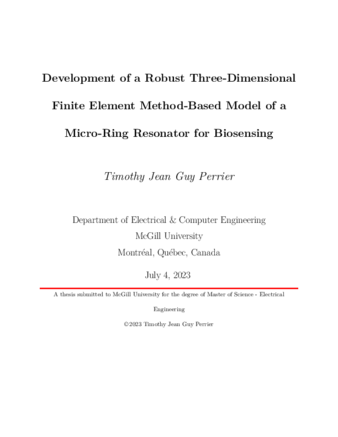 Development of a robust three-dimensional Finite Element Method-based model of a micro-ring resonator for biosensing thumbnail