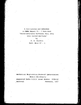 A corrigendum and addendum to MERL report 64-7 entitled "two-dimensional turbulent wall jets over curved surfaces" thumbnail