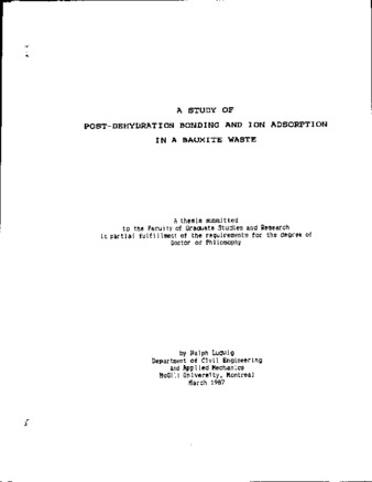 A study of post-dehydration bonding and ion adsorption in a bauxite waste / thumbnail