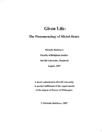 Given life : the phenomenology of Michel Henry thumbnail