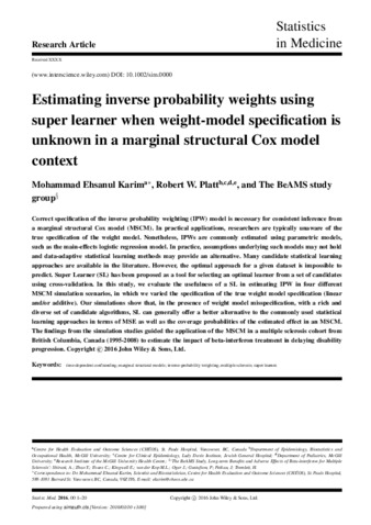 Estimating inverse probability weights using super learner when weight-model specification is unknown in a marginal structural Cox model context thumbnail