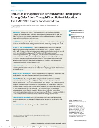 Reduction of Inappropriate Benzodiazepine Prescriptions Among Older Adults Through Direct Patient Education The EMPOWER Cluster Randomized Trial thumbnail